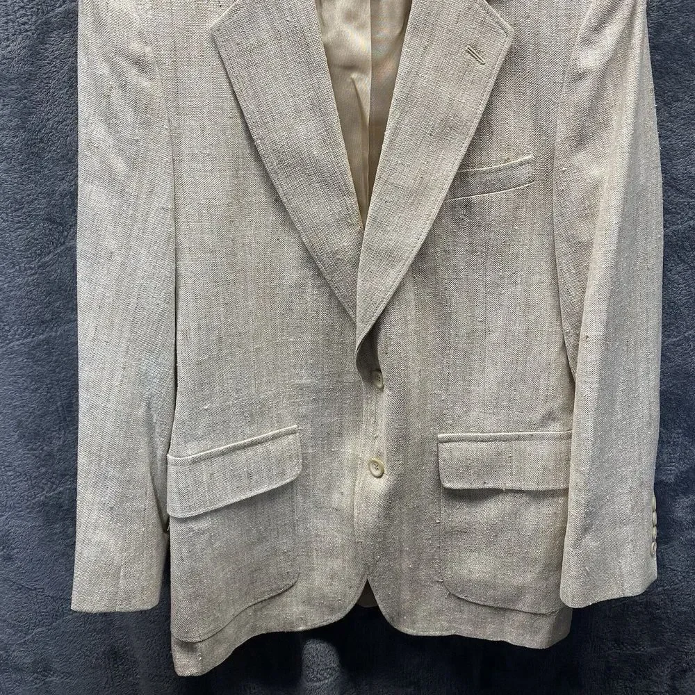 Vintage May D&F Rangoon Blazer Men‎ 40 (S) Matka Silk Beige 2-Button Sport Coat